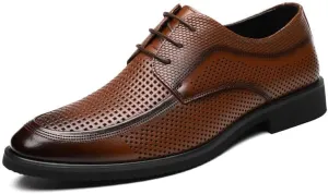 YZABEL Men's Lace Up Low Top Business Casual Shoes, Summer Pointed Toe Breathable Hollow Oxfords Dress Shoes, Rubber Non-Slip for Daily Commuting Activity
