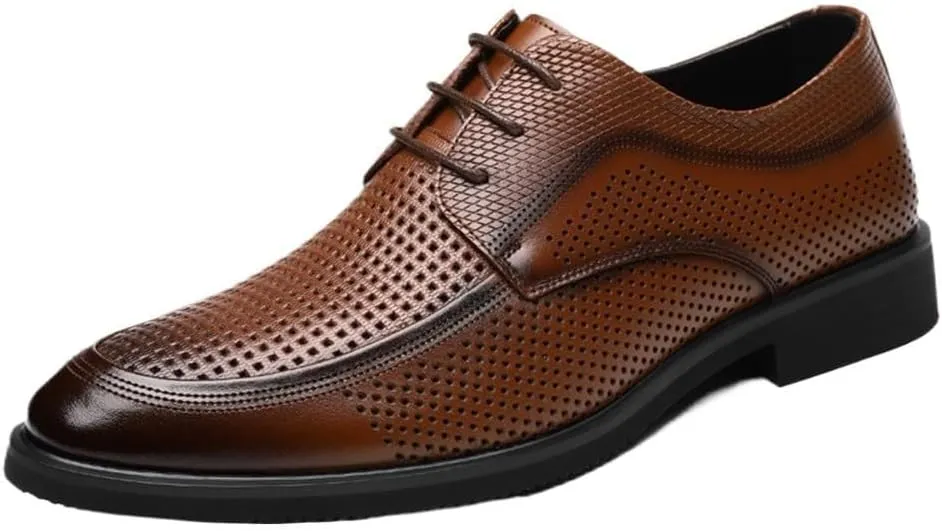 YZABEL Men's Patent Leather Oxford Dress Shoes, Pointed Toe Lace Up Breathable Hollow Casual Shoes, Soft-Soled Non-Slip for Formal Business Wedding