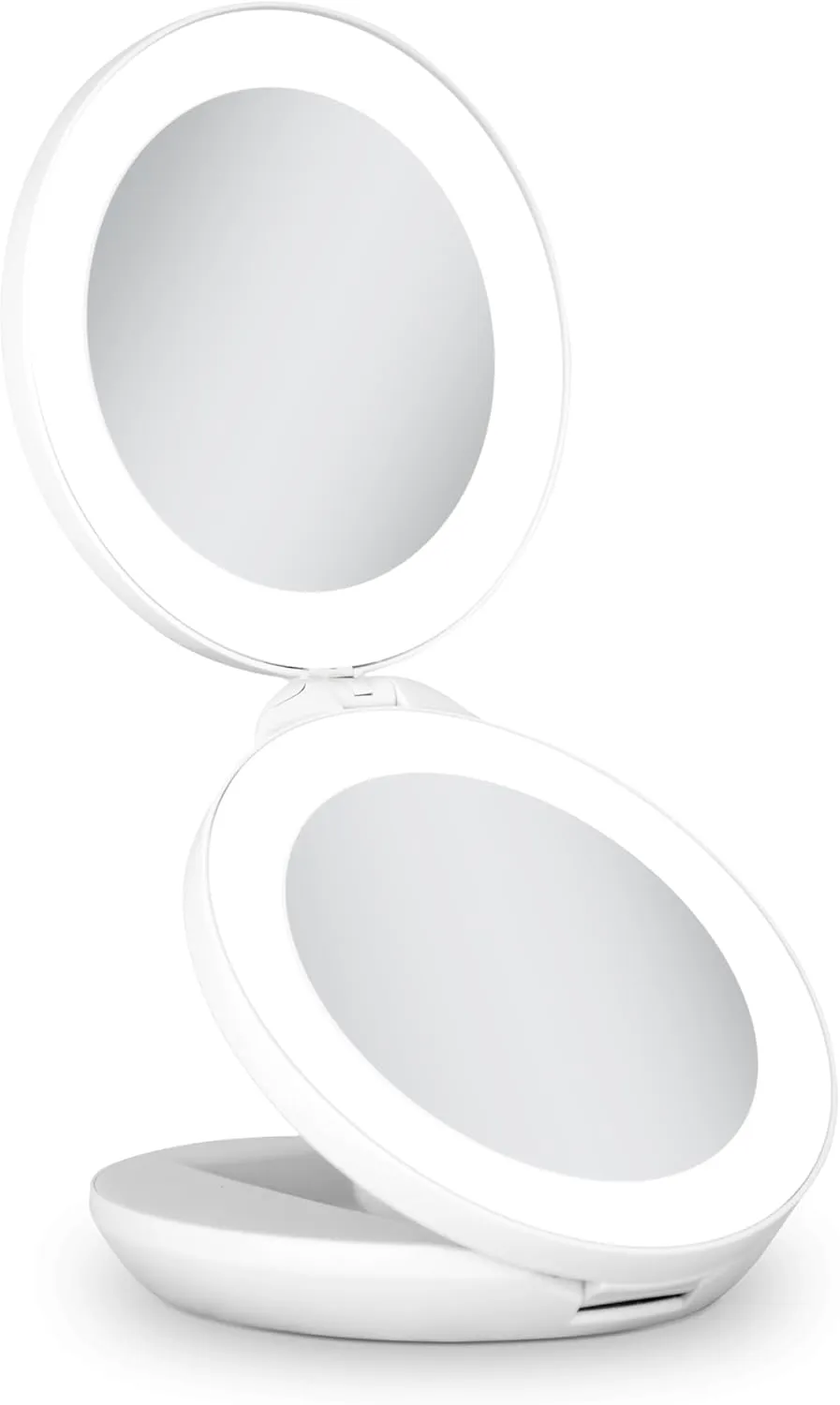 Zadro Compact Travel Makeup Mirror with Lights, 10X/1X Dual Magnification, LED Lighted Folding Design, Battery Operated Portable Mirror for Purse, Desk, or Travel Use (White)