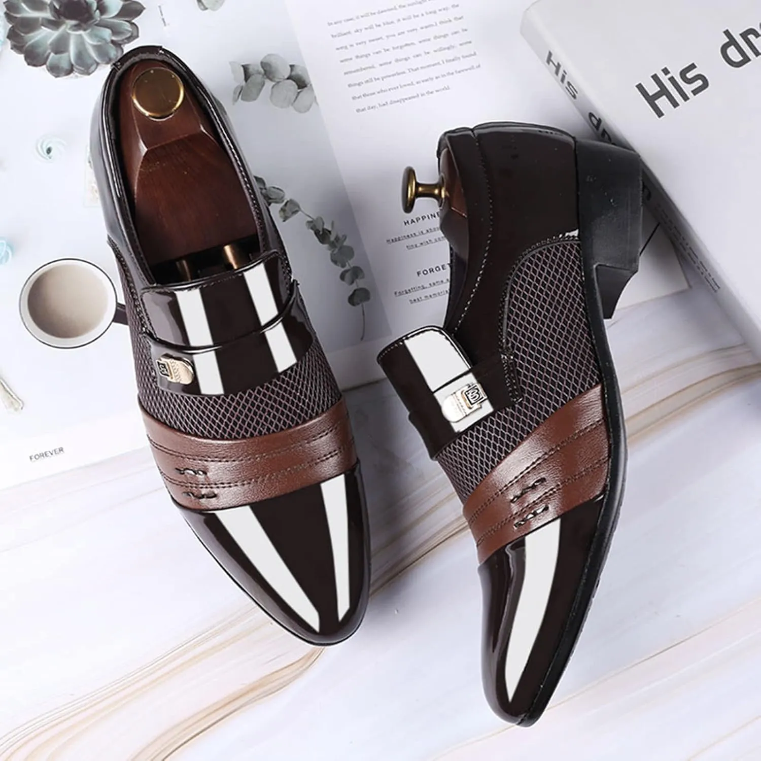 ZHOUYF Dress Shoes for Men Casual Outdoor Pull-on Pointed-Toe Suit Formal Shoes Mens Fashion Wedding Work Oxford Shoes