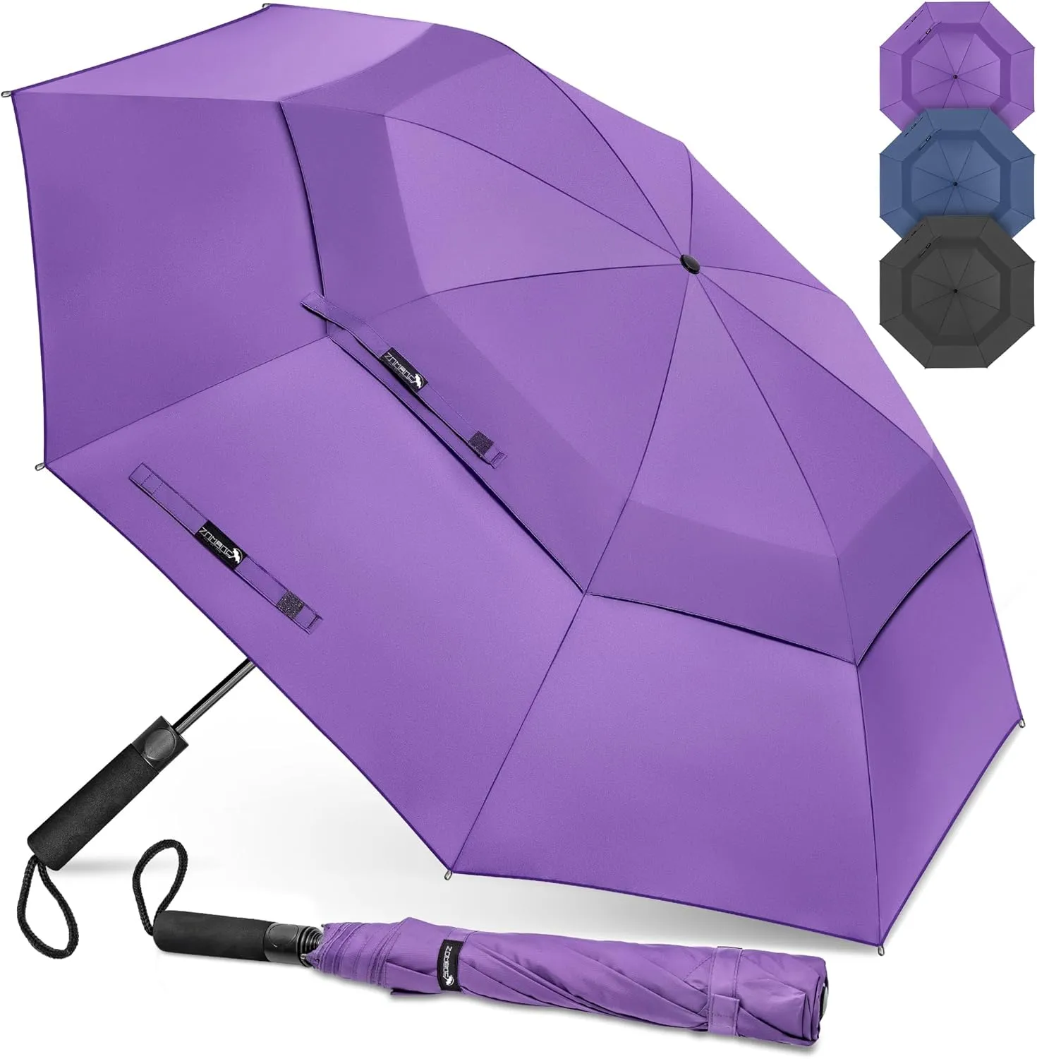 ZOMAKE Compact Golf Umbrella 62 Inch, Automatic Foldable Large Travel Golf Umbrellas Windproof Double Canopy Vented Collapsible for Men Women