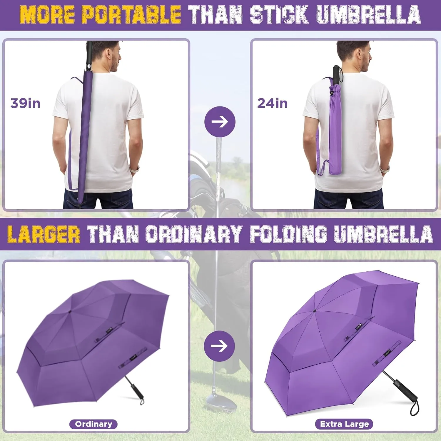 ZOMAKE Compact Golf Umbrella 62 Inch, Automatic Foldable Large Travel Golf Umbrellas Windproof Double Canopy Vented Collapsible for Men Women