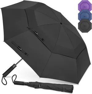 ZOMAKE Compact Golf Umbrella 62 Inch, Automatic Foldable Large Travel Golf Umbrellas Windproof Double Canopy Vented Collapsible for Men Women