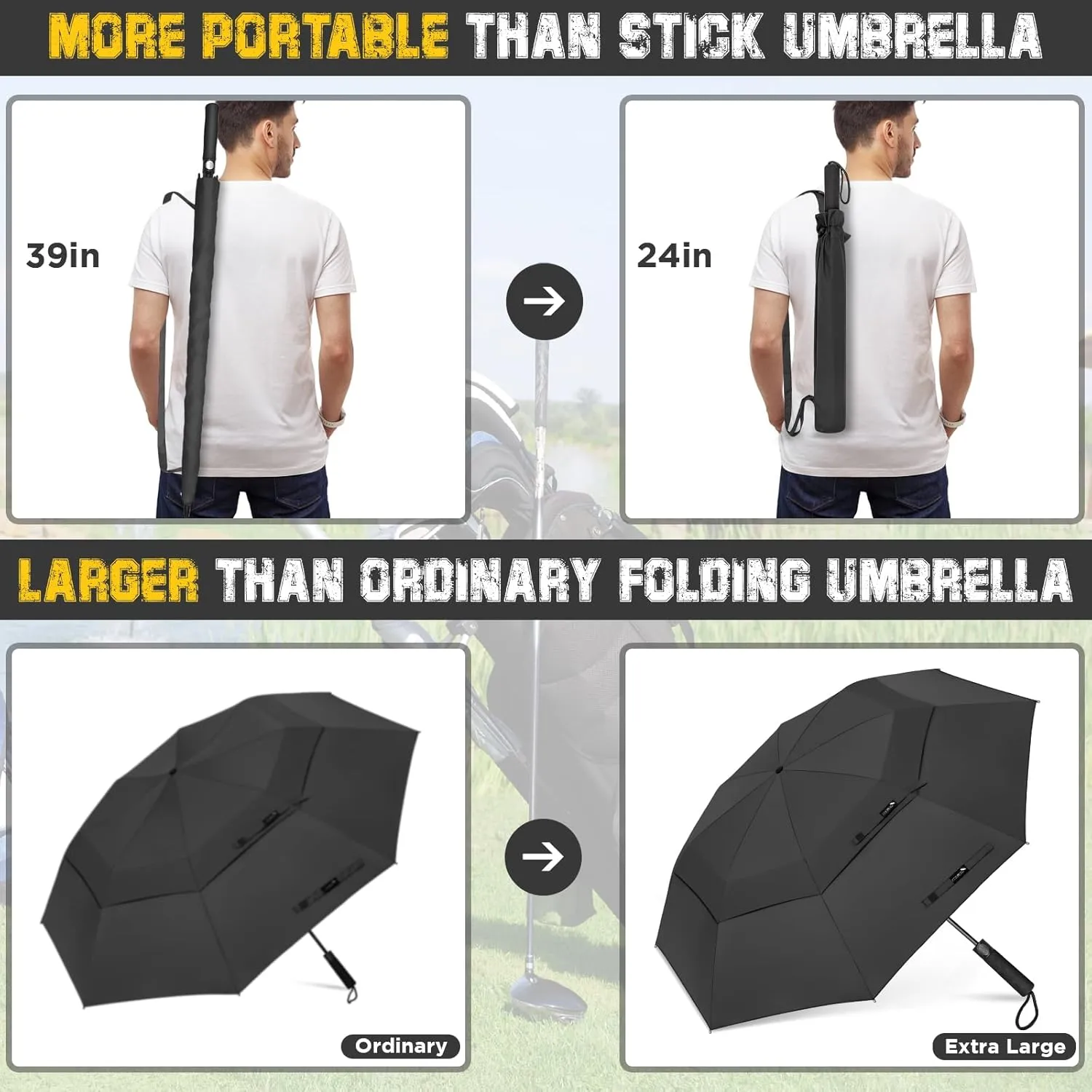 ZOMAKE Compact Golf Umbrella 62 Inch, Automatic Foldable Large Travel Golf Umbrellas Windproof Double Canopy Vented Collapsible for Men Women