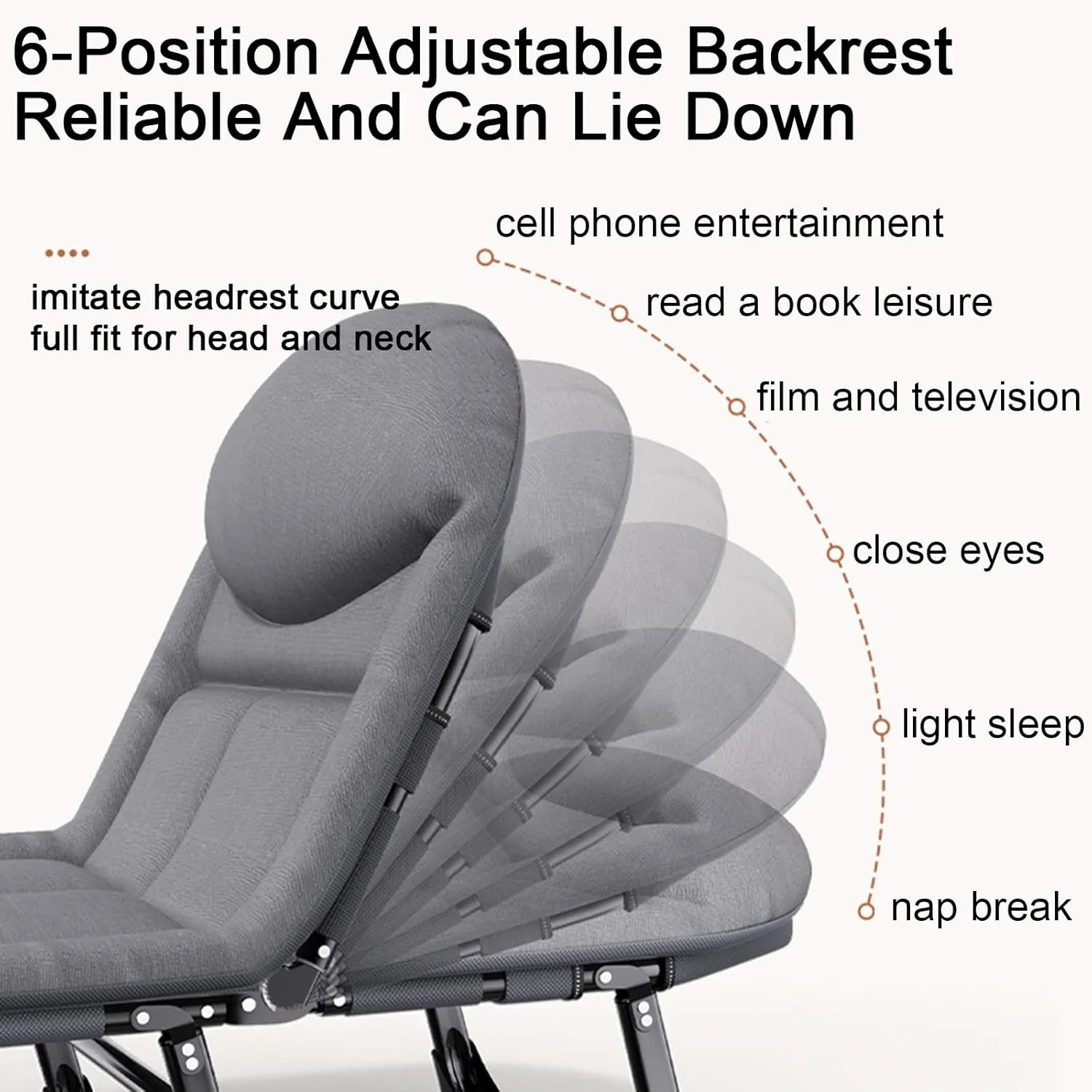 ZTGL A,180x60cm, Folding Lounge Chairs Outdoor, Adjustable Sleeping Cot Chair, Portable Patio Reclining Lounge Chairs, Sunbathing Lounge Chairs, Foldable Camping Cot